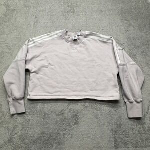 Adidas Cropped Pullover Sweattshirt Womens Medium Light Purple‎ 3 Stripes
